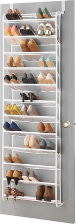 Over the Door Shoe Organizer - Holds up to 36 Pairs of Shoes - Metal & Mesh - White