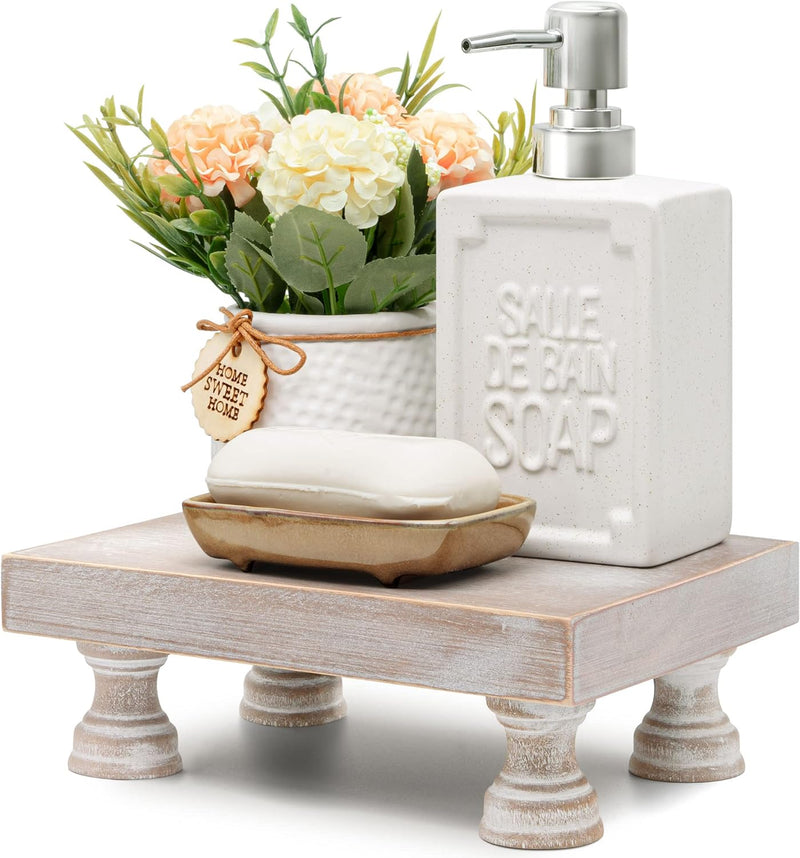 Farmhouse Riser for Room Decor : Decorative Pedestal Stand For Display Your Home Decorations and Uniquely Soap Stand - Rustic Bathroom Counter Tray and Kitchen Decor (Natural Wood)