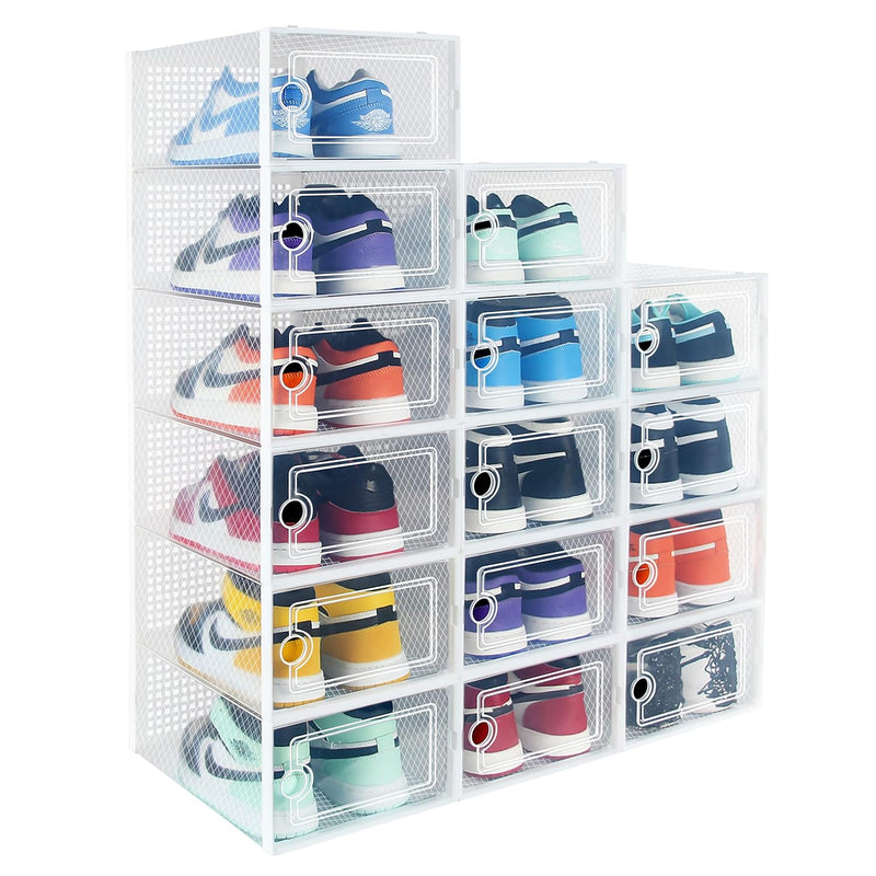 15 Pack Foldable Shoe Storage Boxes, Shoe Boxes Clear Plastic Stackable, Shoe Or