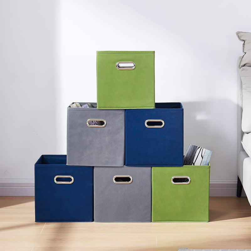 11 Inch Fabric Collapsible Storage Cubes,6 Pack Colored Closet Storage Bins With