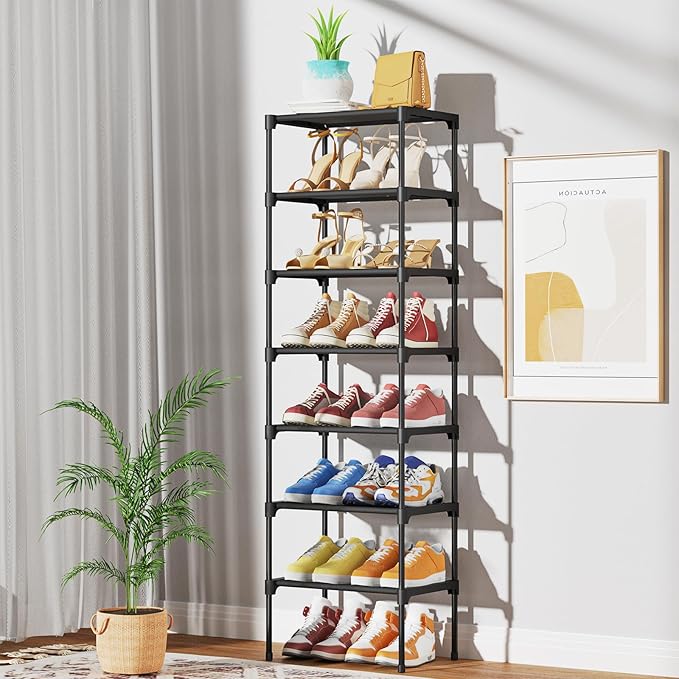 Shoe Rack for Closet - Stackable Shoe Organizer for Closet, Closet Shoe Organizer with Non-Woven Fabric, Space-Saving Shoe Rack for Front Door Entrance, Closet Floor, Cabinet, X-Large, Black