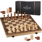 15" Wooden Chess Sets - Chess & Checkers Board Game | With 2 Extra Queens | Wooden Chess Set | Chess Board Set | Chess Sets For Adults | Chess Sets For Adults & Kids | Checkers Game For Kids & Adults