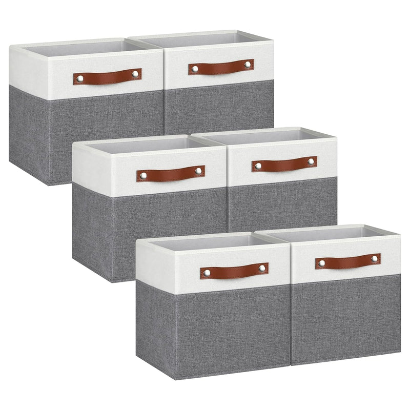 13X13 Storage Cubes - 6 Pack - Linen Fabric 13 Inch Cube Storage Bins For Bedroo