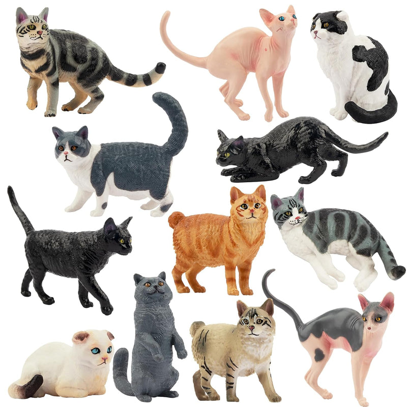 12Pcs Cat Figurines, Plastic Cat Figures Realistic Kitten Toys, Cat Cake To