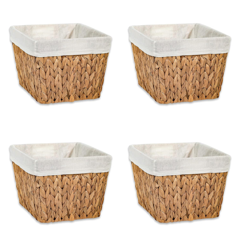 11.5" Hyacinth Storage Basket With Handles And Fabric Liner Rectangular (Set Of