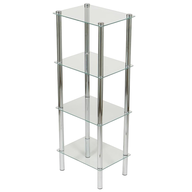 Small Glass (Clear/Silver), Shelving Storage Unit With Chrome Metal Bars 4 Tier