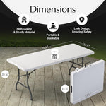 6 Feet Foldable Table with Built in Handle & Steel Legs | Heavy Duty Portable | Perfect for Party, Dining, Wedding, Events, Picnic Indoor, Outdoor, Camping, Utility, Temporary