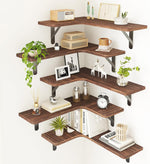 Corner Floating Shelves, Rustic Wood Wall Shelves for Bathroom, Kitchen, Bedroom or Living Room (Dark Carbonized Black)