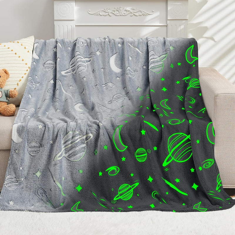 Glow in The Dark Stars Blanket for Girls Boys Cute Kids Throw Blanket Funny Space Moon Galaxy Blanket Gaming Room Decor Teen Toys Gifts Ideas Stuff for 8-12 Years Old (50''x60'' Grey)