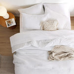 Full Size Striped Seersucker Bedding Set, 7 Pieces, Soft Lightweight Down Alternative Comforter, White, 86 x 82 Inch