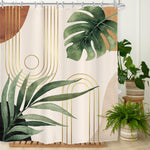 Boho Sage Green Shower Curtain 60Wx72L Inches, Abstract Bohemian Mid Century Bathroom Curtains, Plant Botanical Palm Leaf Shower Curtain Set Bath Accessories Fabric Waterproof 12 Hooks