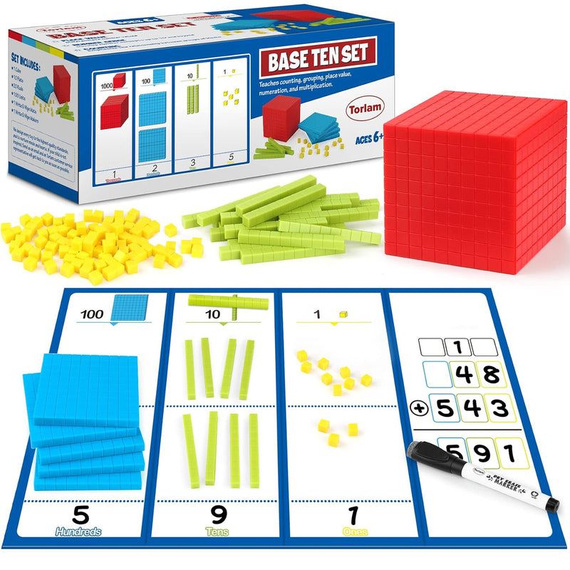 131 PCS Base Ten Blocks for Math - Place Value Blocks, Plastic Base 10 Math