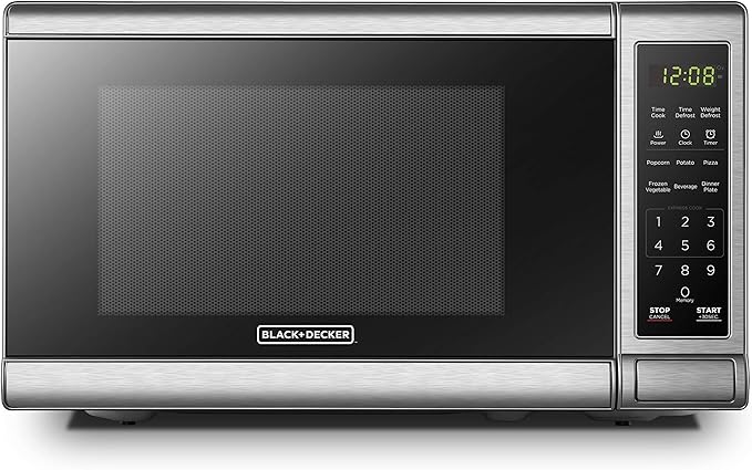 Digital Microwave Oven with Turntable Push-Button Door, Child Safety Lock, 700W, Stainless Steel, 0.7 Cu.ft