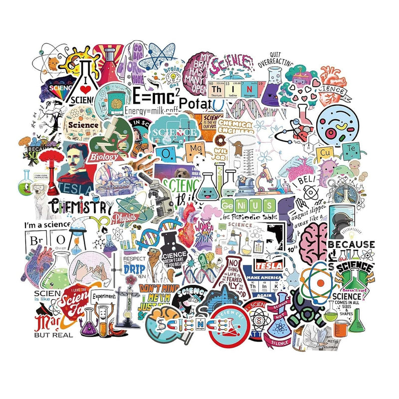 100Pcs Science Stickers Pack, Chemistry, Biology, Physics, Science Classroo