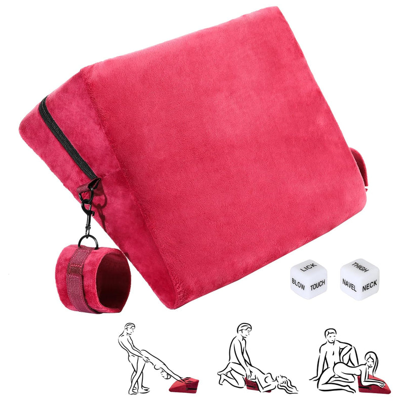 Sex Furniture Wedge Pillow Cushion With Handcuffs And Dice For Erotic Game Play Sex Positioning Triangle Wedge Pillow (1 Piece, Wine Red)