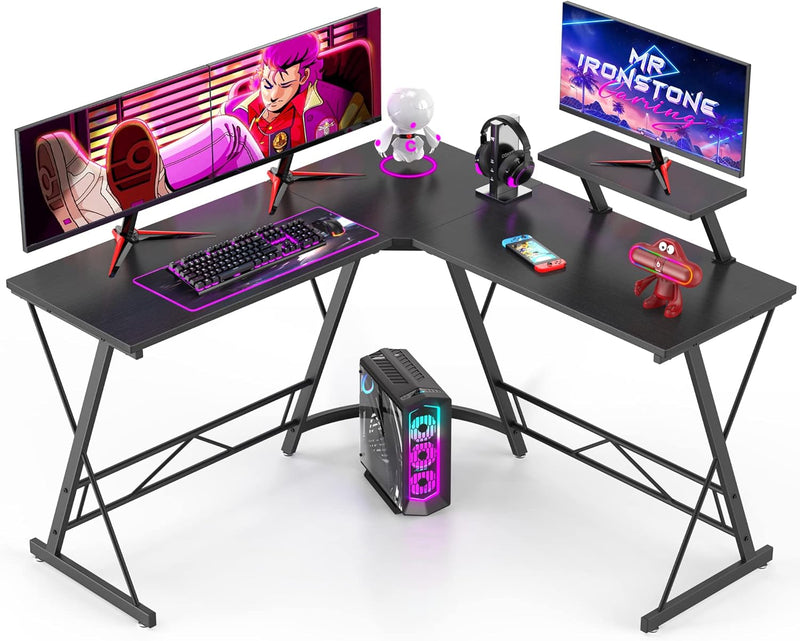 L Shaped Gaming Desk Corner Computer Desk, Home Office Desks Writing Workstation with Large Monitor Stand, Easy to Assemble (Black,51 Inch)