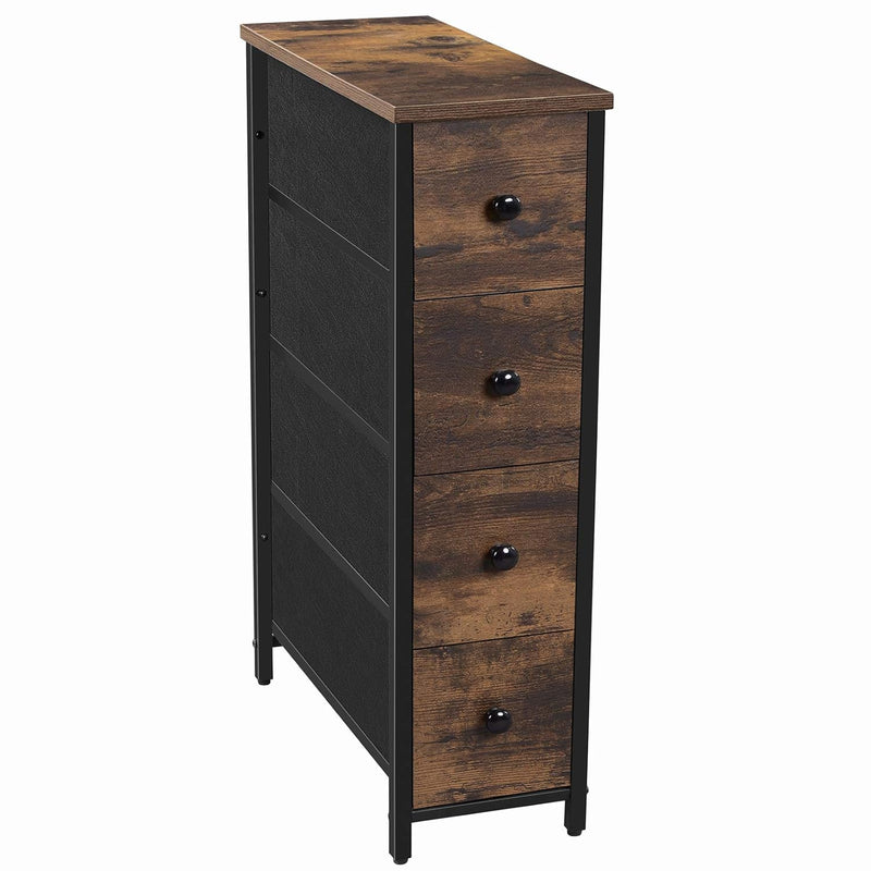 Narrow Dresser, Vertical Storage Unit With 4 Fabric Drawers, For Small Spaces An