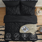 Full Comforter Set - 7 Pieces Comforters Full Size Black, Pintuck Bed In A Bag Pinch Pleat Bedding Sets With All Season Comforter, Flat Sheet, Fitted Sheet And Pillowcases & Shams