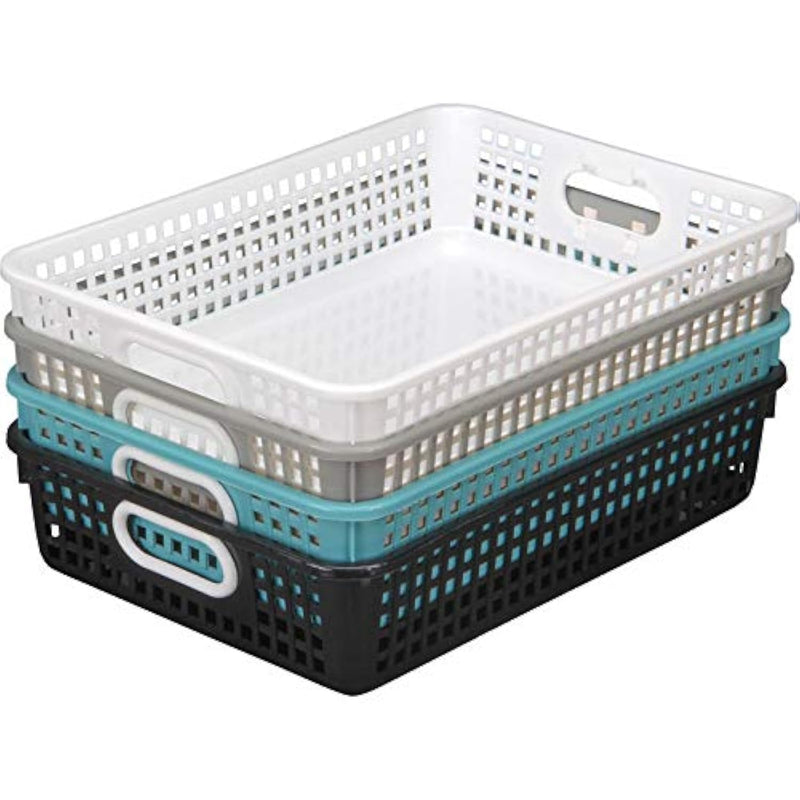 Plastic Desktop Paper Storage Baskets For Classroom Or Home Use – Mesh Bins, 14.