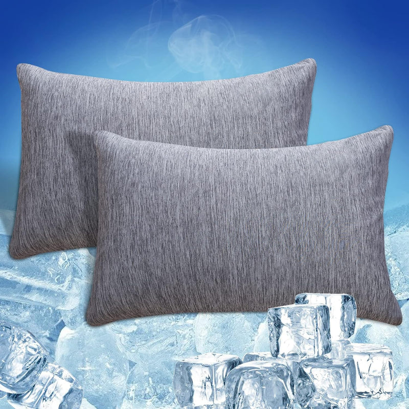 Cooling Pillow Cases Standard, Double-Side Design [Cooling & Cotton] Q-Max 0.45 Cooling Pillow Covers for Night Sweats Hot Sleepers, Hidden Zipper, 2 Pack (20" X 26", Gray)