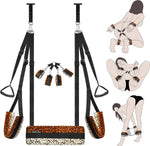 Leopard Print Door Sex Swing & Bondage Slave BDSM Set, Adjustable Shoulder Strap with Plush Seat Cushion, Sex Furniture for Women's Pleasure Adult Sex Games, Holds up to 300 lbs