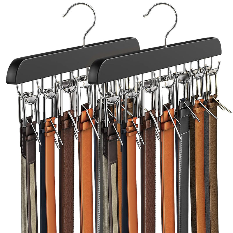 Belt Hanger, For Closet, Sturdy Wood Belt Rack Closet Accessories With 14 Hooks