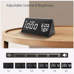 Digital Alarm Clock, with Wooden Electronic LED Time Display, 3 Alarm Settings, Humidity & Temperature Detect, Wood Made Electric Clocks for Bedroom, Bedside (Black)