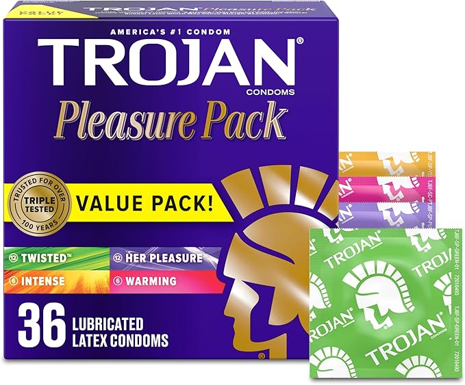 Pleasure Pack Assorted Condoms, Lubricated Condoms Value Pack, 36 Count