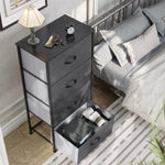 Storage Tower with 4 Drawers - Fabric Dresser, Organizer Unit for Bedroom, Living Room, Closets - Sturdy Steel Frame, Easy Pull Fabric Bins & Wooden Top (Black/Grey)