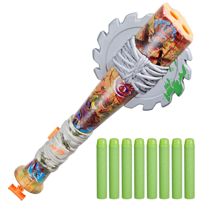 Nerf Zombie Strikeout Dart Blaster, 8 Nerf Elite Darts, Foam Blade, Pull Ba