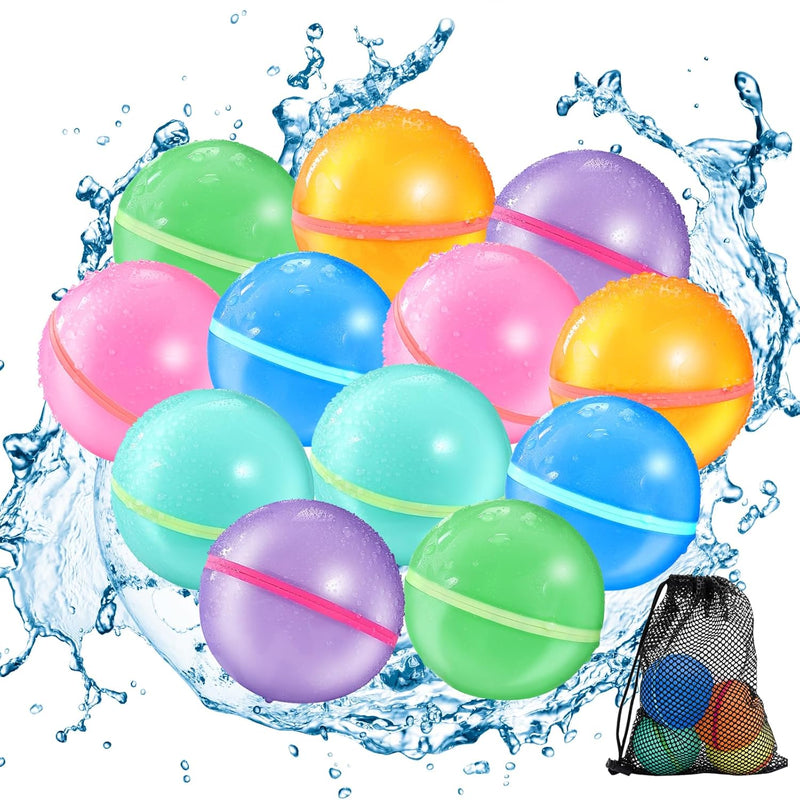 12Pcs Reusable Water Balloons, Magnetic Self Sealing Quick Fill Water Ballo