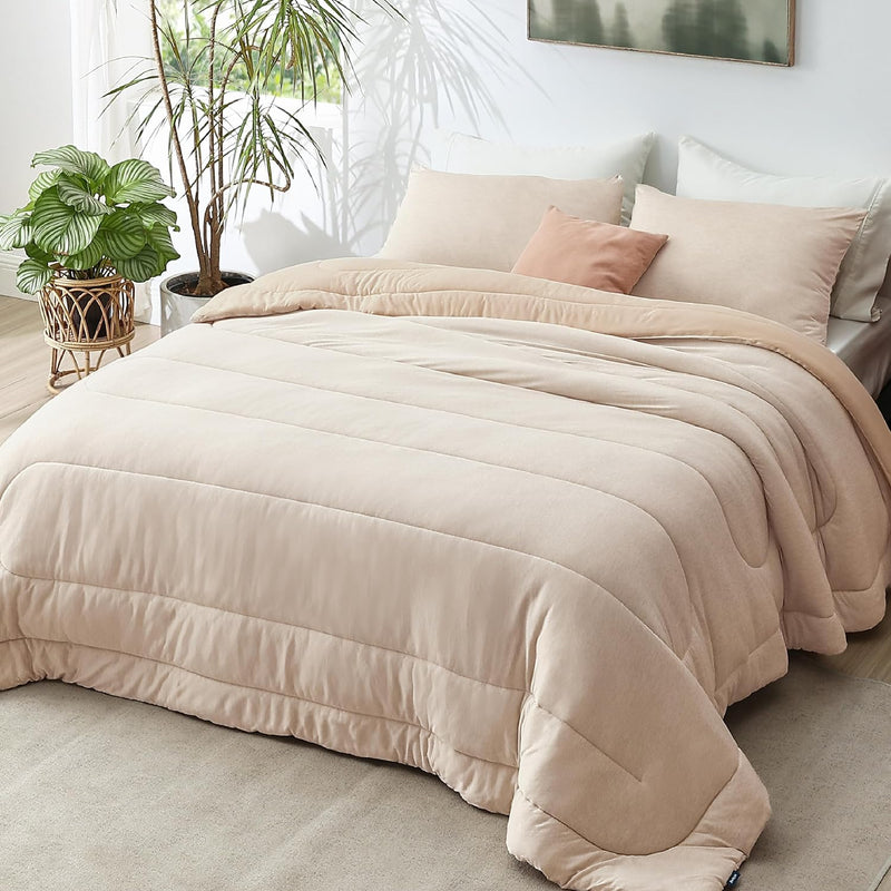 Queen Comforter Set Kids - Cooling And Warm Bed Set, Beige Reversible All Season Cooling Comforter, 3 Pieces, 1 Queen Size Comforter (88"X88") And 2 Pillow Cases (20"X26")