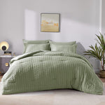 Full Seersucker Comforter Set With Sheets Sage Green Bed In A Bag 7-Pieces All Season Bedding Sets With Comforter, Pillow Sham, Flat Sheet, Fitted Sheet, Pillowcase