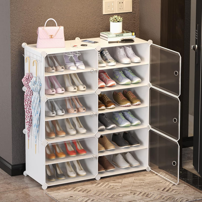 Shoe Rack Storage Cabinet With Doors, Portable Shoes Organizer, Expandable Stand