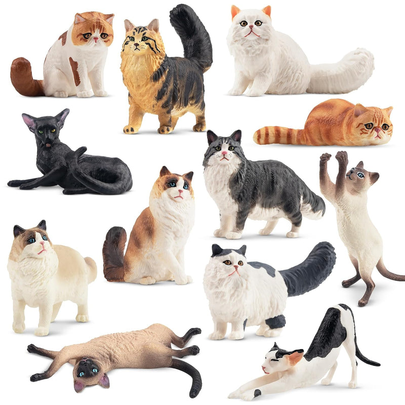 12Pcs Realistic Cat Figurines, Plastic Cat Figure, Cat Cake Topper Kitten T