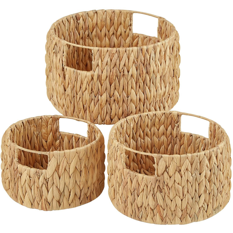 Wicker Storage Basket, Hand-Woven Water Hyacinth Large Round Woven Basket With H