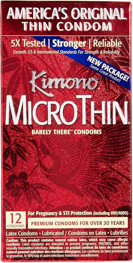 MicroThin Condoms - Premium Lubricated Natural Latex Condoms, Thinnest Condoms, Vegan-Friendly, No Latex Odor - Thin, Strong, and Extra Sensitive - Pack of 12