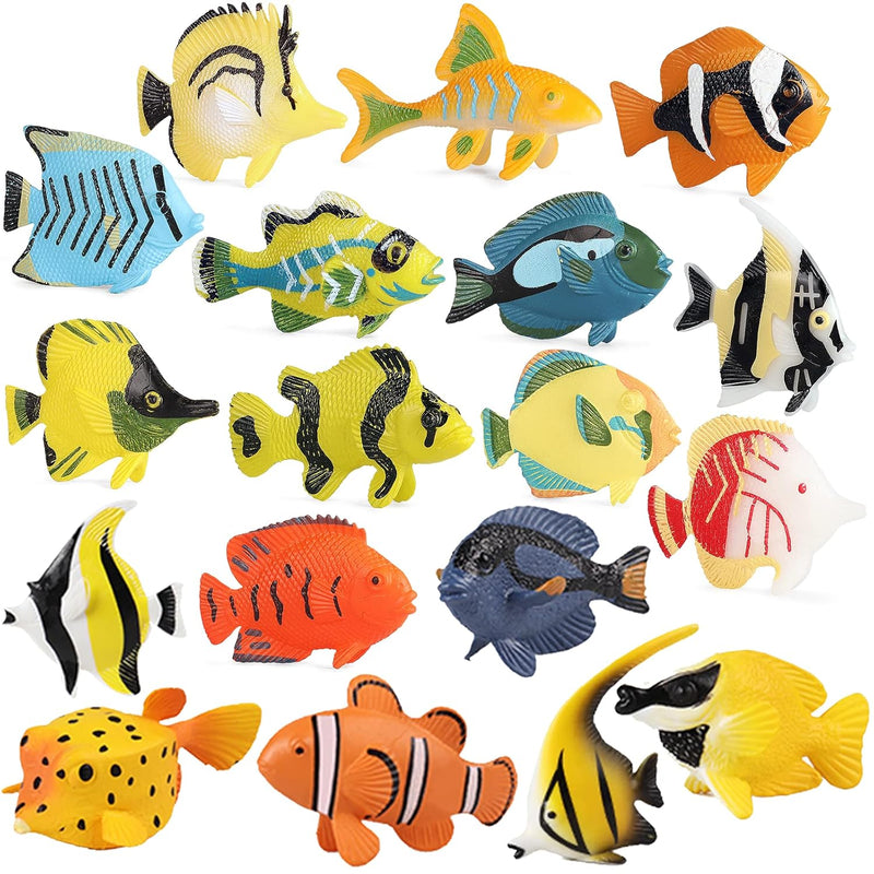 18Pcs Tropical Fish Toys For Kids, Plastic Assorted Miniature Sea Creatures