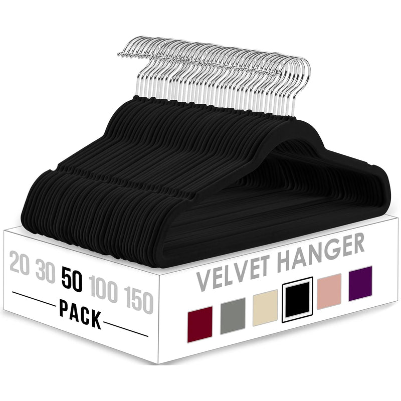 Premium Velvet Hangers 50 Pack - Non-Slip Clothes Hangers - Black Hangers - Suit