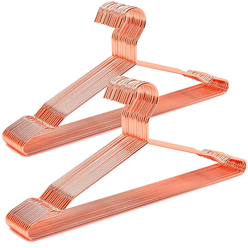 17" Rose Gold Strong Metal Hanger 20 Pack, Copper Clothes Hangers, Heavy Duty Co