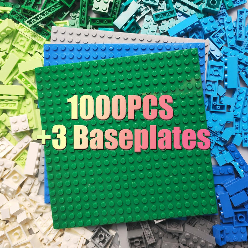 1000 Pieces Classic Building Bricks, Classic Stackable Base Plates, 3 6.3"