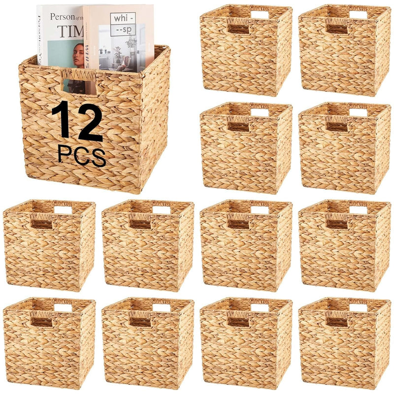 12 Pieces Wicker Storage Basket 12 X 12 X 12 Inch Handwoven Water Hyacinth Stora