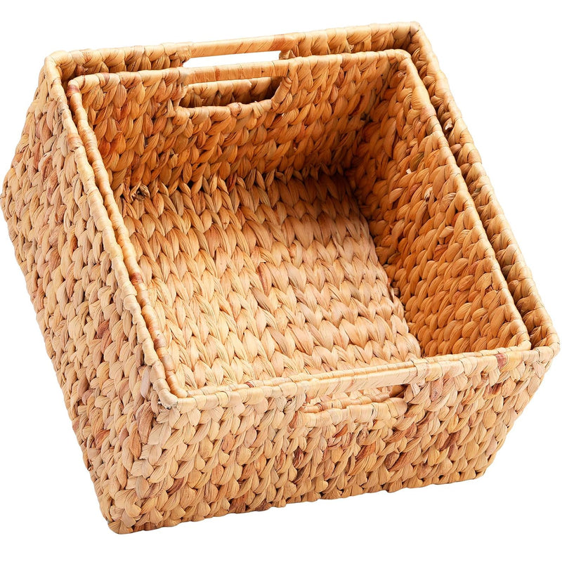 Water Hyacinth Storage Baskets For Organizing, Decorative Wicker Baskets With Ca