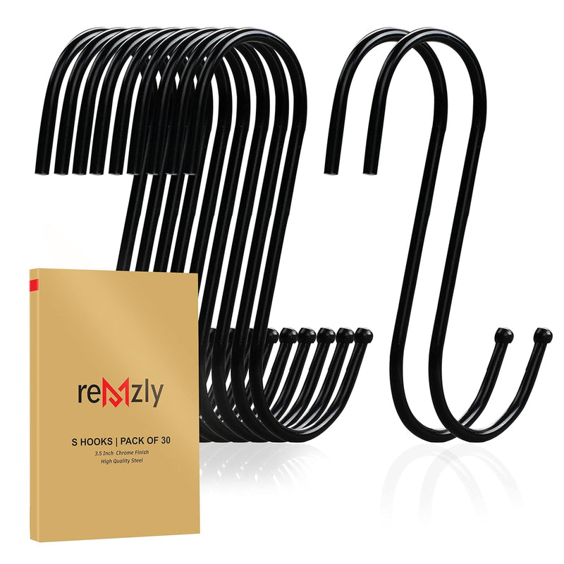 30 Pack S Hooks For Hanging 3.5 Inch | Heavy Duty Carbon Steel Hangers For Kitch