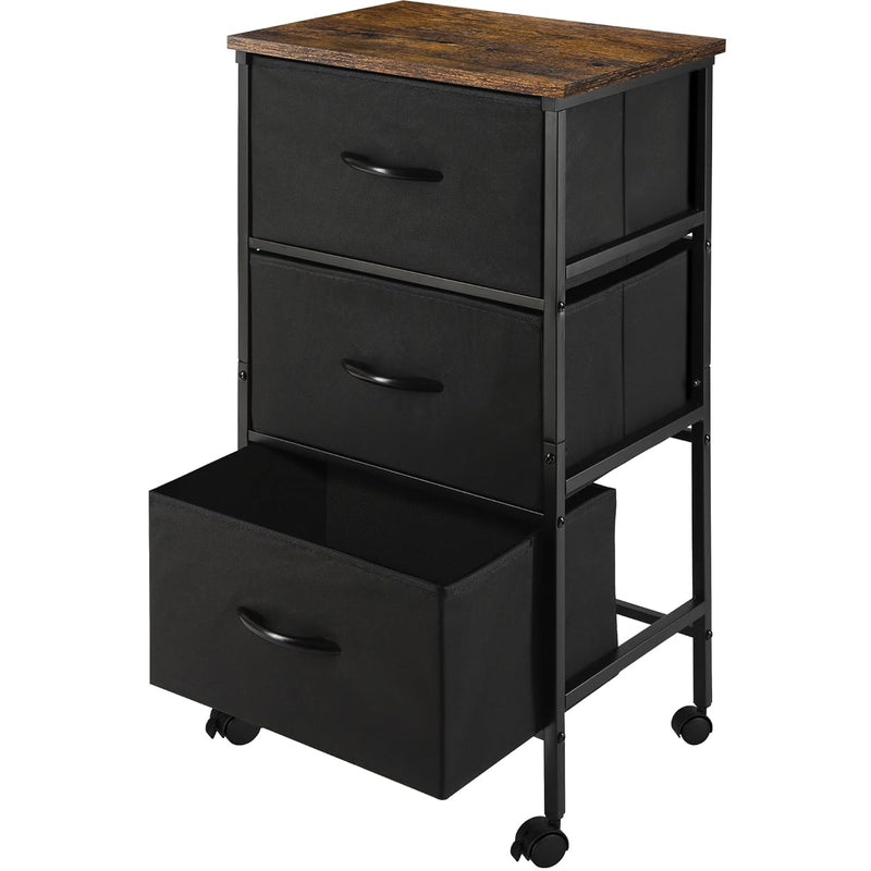 Tall Dresser Storage Drawers Stand With 3 Removable Fabric Drawers With Wheels-O