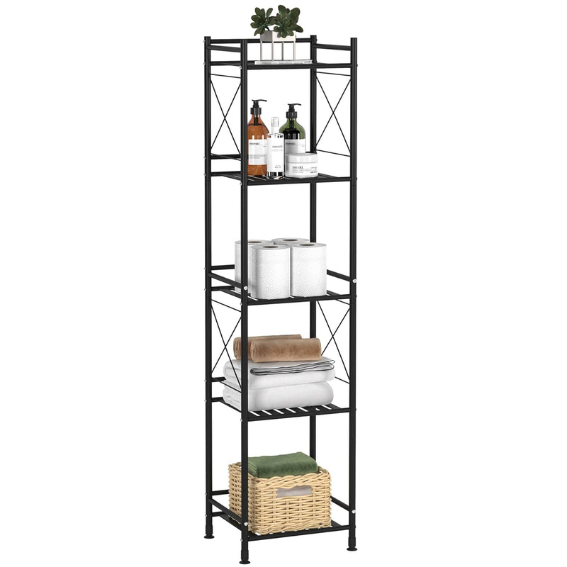 5 Tier Shelving Unit, Free-Standing Bathroom Storage Shelves, Metal Heavy Duty S