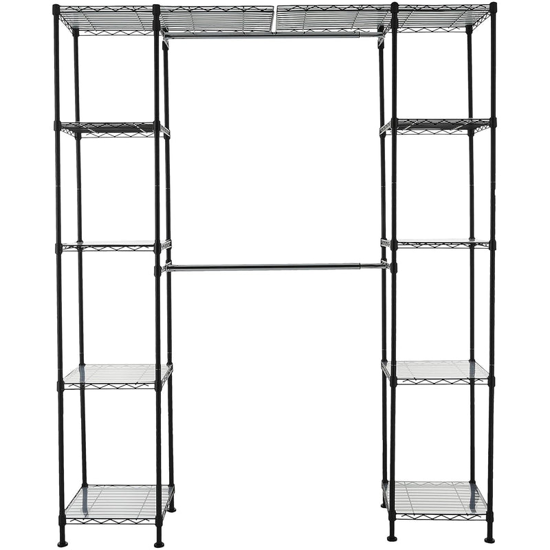 Expandable Metal Hanging Storage Organizer Rack Wardrobe With Shelves, 14"-63" X