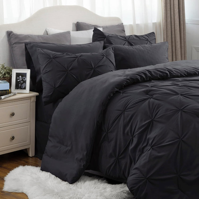 Full Size Comforter Sets - Bedding Sets Full 7 Pieces, Bed In A Bag Black Bed Sets With Comforter, Sheets, Pillowcases & Shams, Adult & Kids Bedding