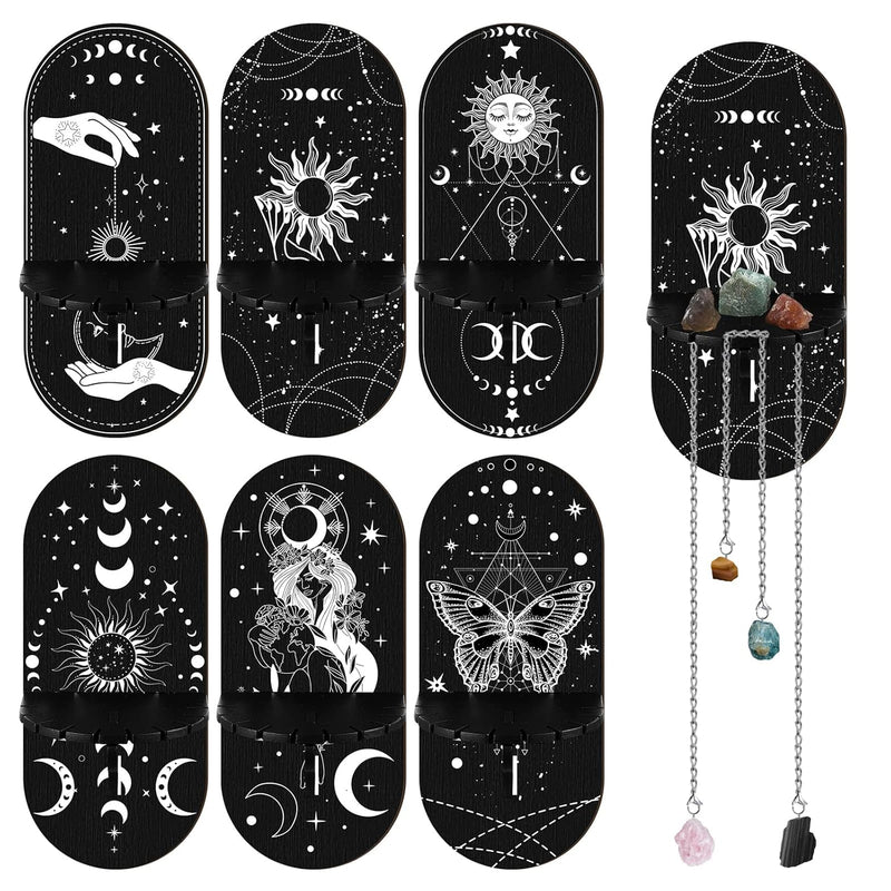 6 Pcs Small Crystal Shelf Black Crystal Display Shelf Moon Phases Crystal Holder