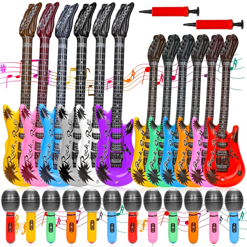 26Pcs Inflatable Guitar Rock Star Toys Set, Include 37 Inch Electric Colorf